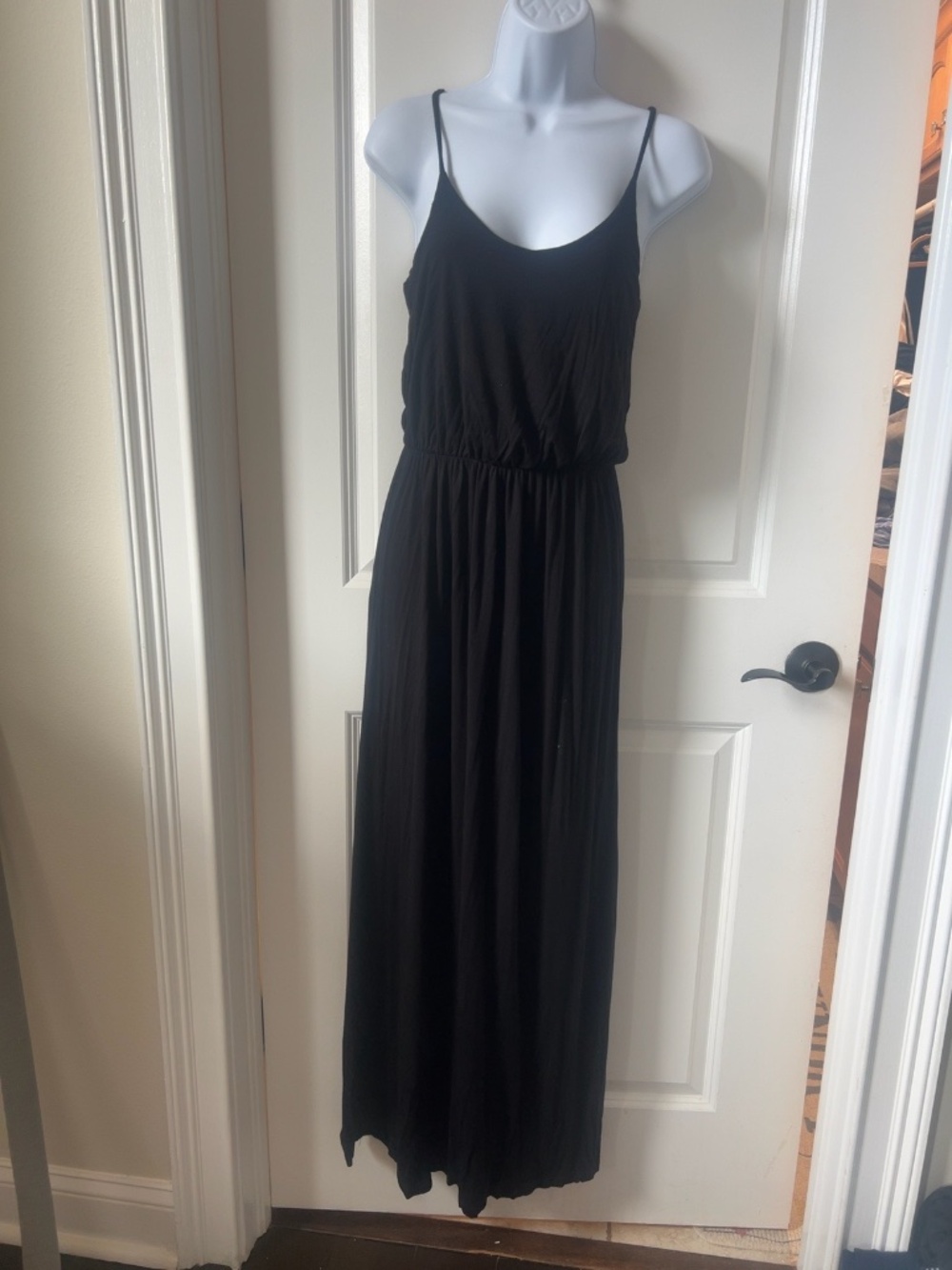 Lush Black Cotton Jersey Spaghetti Strap Maxi Dress XS